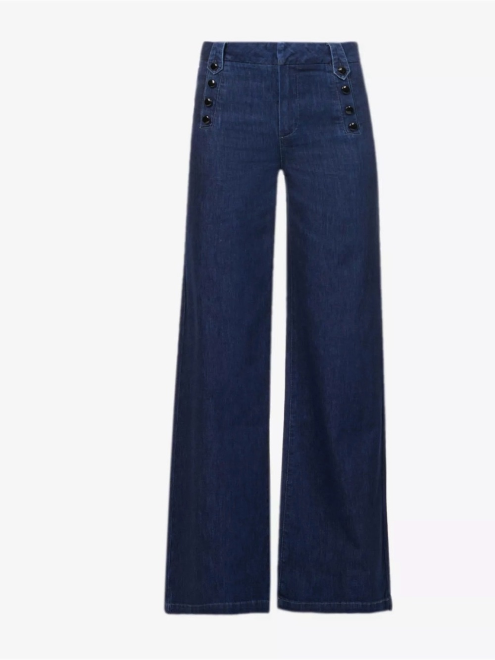 PAIGE Harper Dark Blue Wide-Leg High-Rise Jeans with Side Button Detail 30